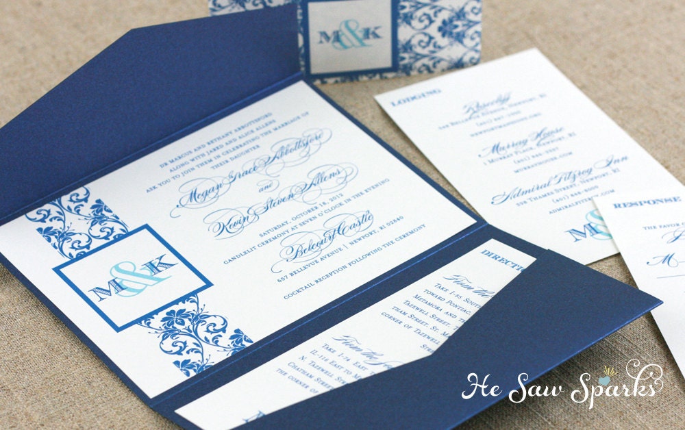 Damask Pocketfold Wedding Invitation - The Harmony Collection - Printable - DIY