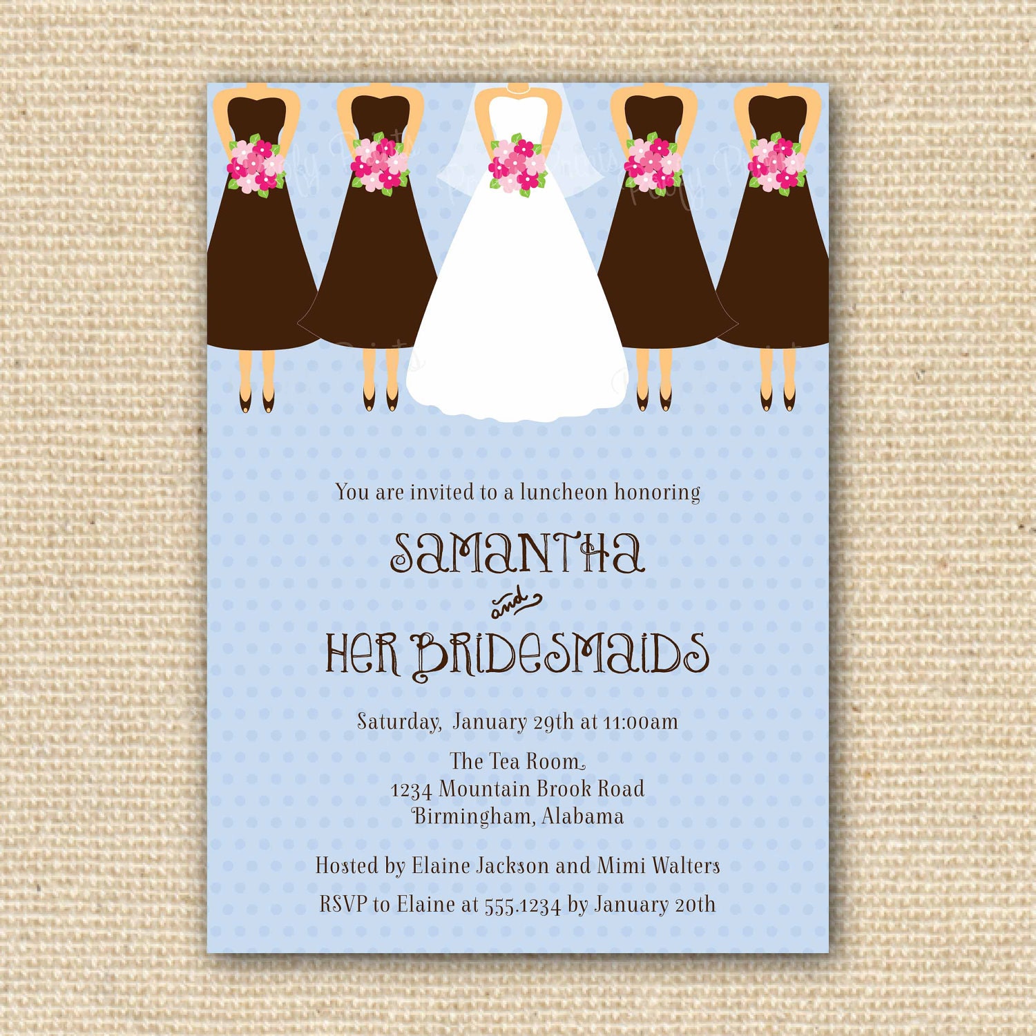 Bridesmaids Luncheon Invitation Customize Colors by PoofyPrints