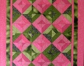 Lap Quilt Spring Pink and Green Wall Hanging Throw Picnic Blanket