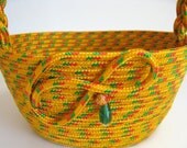 Rope Coiled Basket - Gold with touch of Green - Magenta