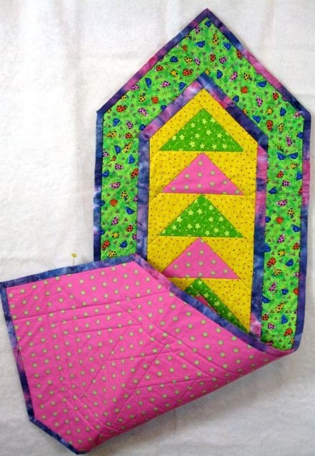 Quilted Table Runner  Bright Colors   Modern Quilt