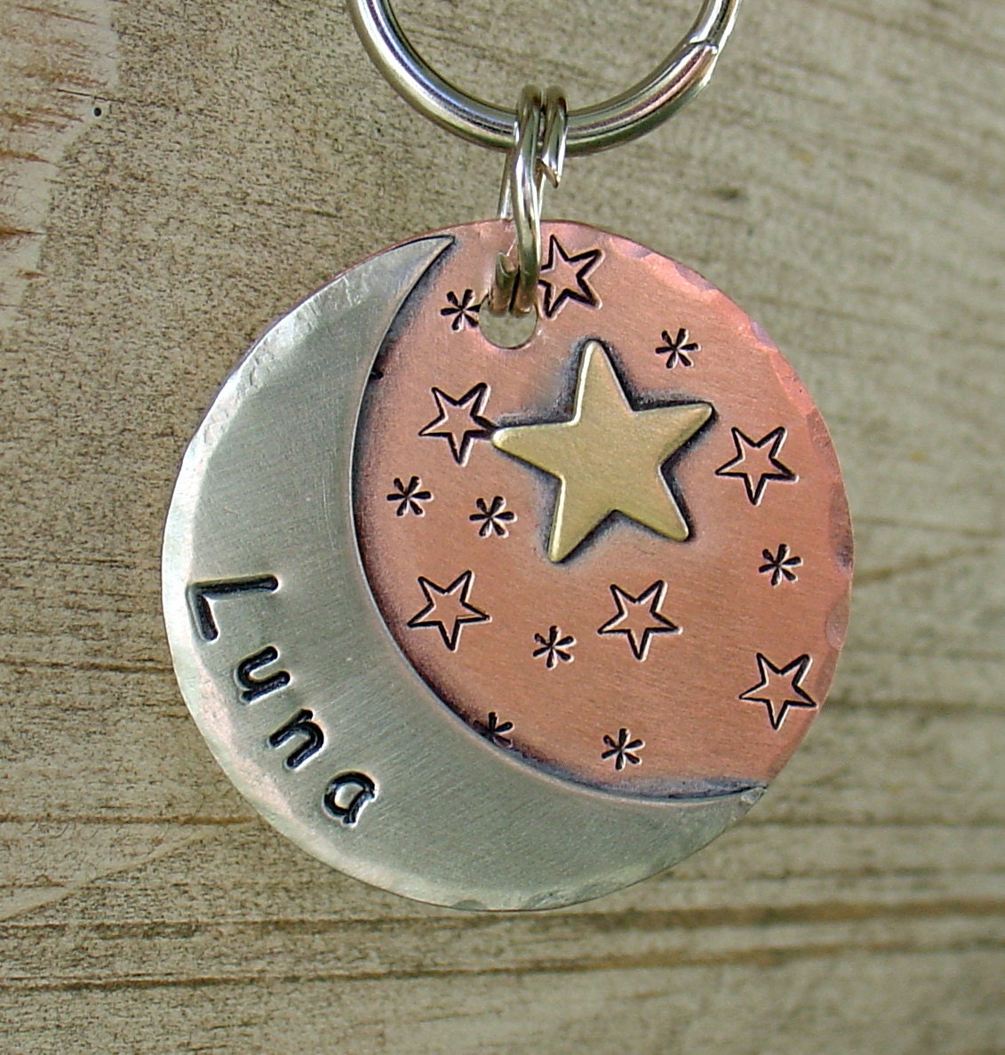 custom dog id tag- Luna moon and stars pet id tag