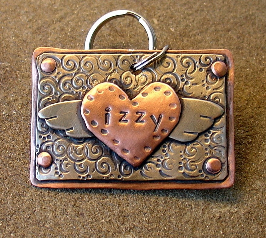 Custom ID tag for large dogs or key ring- Soaring Heart- mixed metal pet id