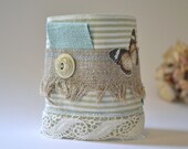 soft green and white stiped wrist cuff - shabby chic - lace details - butterfly - mothers day gift