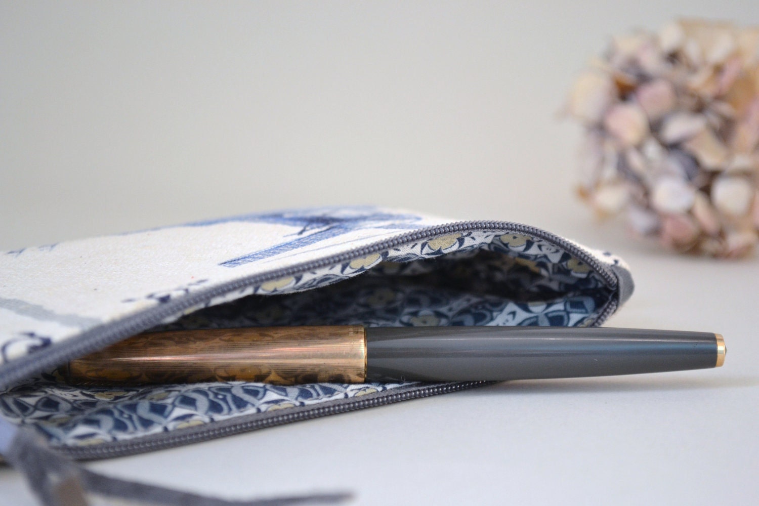 blue dutch mill zipper pouch - pencil case