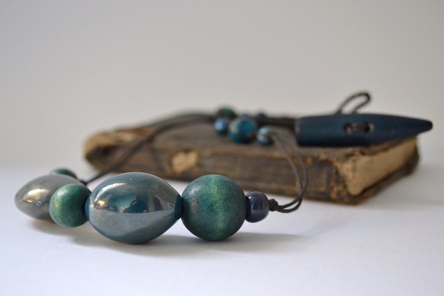 petrol blue necklace - beaded - elegant statement - deep ocean - free shipping