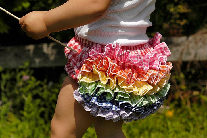 Rainbow Gingham Mini Ruffle Diaper Cover Baby Bloomer