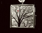 Jewelry Locket, Photo Locket, Reversible,  SECRET  Winter Heart,   I Love You, 1.5 in (3.81cm) Square