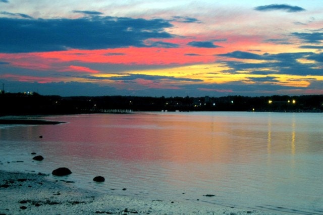 Sunset On Casco Bay, Portland, Maine, 24 x 16 Photograph, Framed Gallery Wrap Canvas Print, Ready To Ship, The Maine View