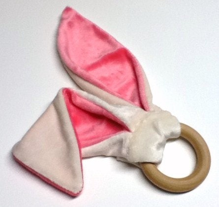 Alskar Miniz Organic OBV Bunny Ear Wood Ring Teething Lovie with Removable Ring