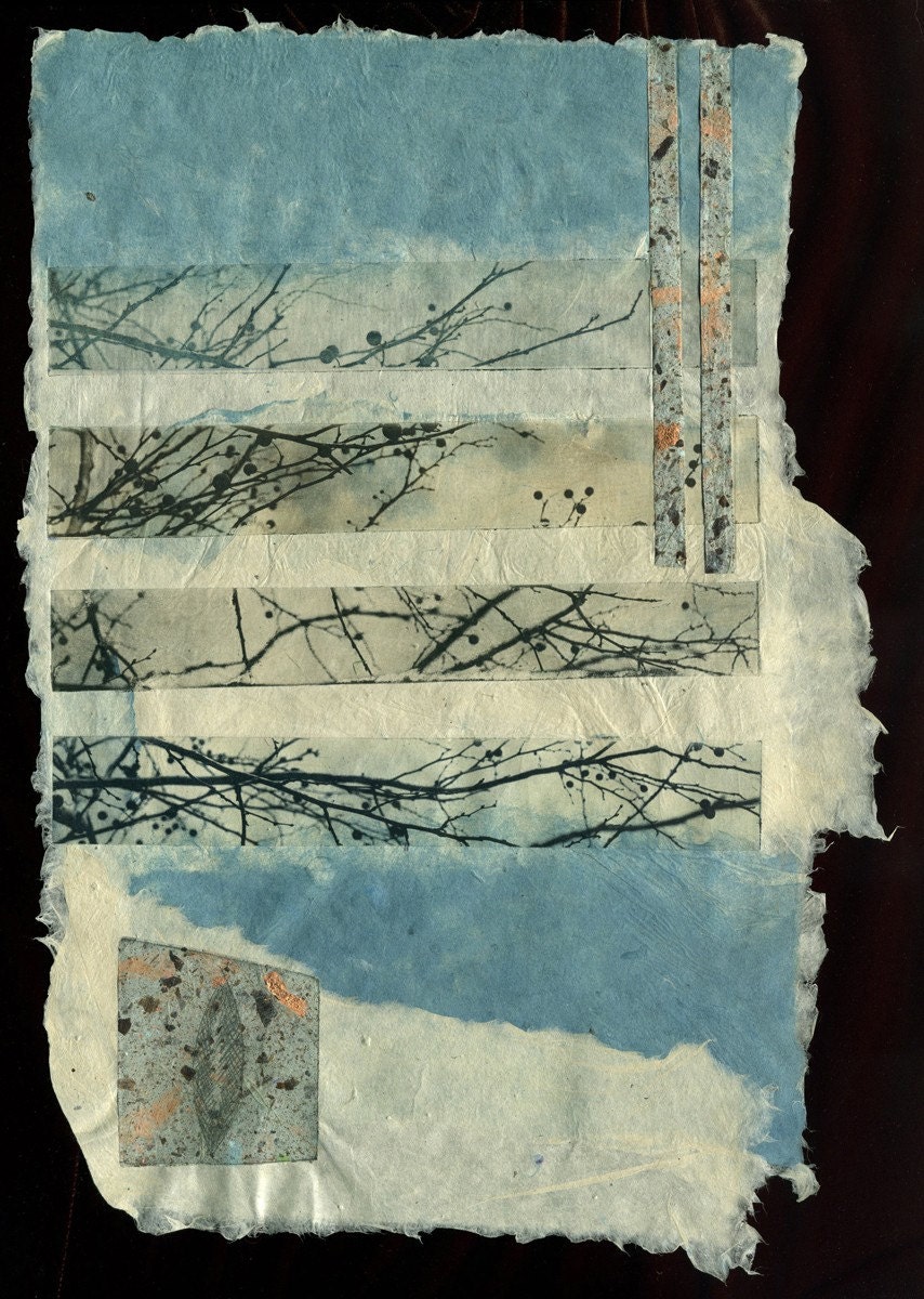 Fragment, Winter Walk, ooak print on handmade paper