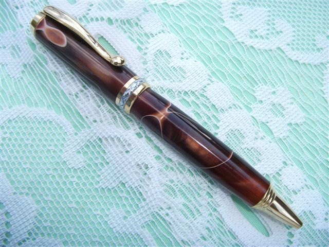 Acrylic  Pen, Triton Ballpoint Pen, Woodturning, Copper with Gold Thread Acrylic pen, homemade, gold/chrome