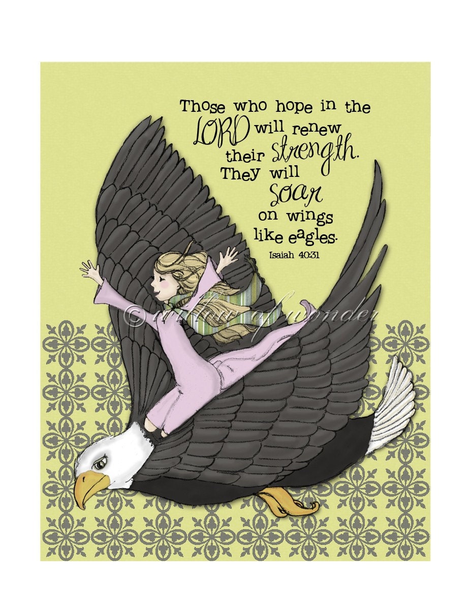 Isaiah - On Eagle's Wings - scripture art print - Children's room wall art - girl's nursery decor