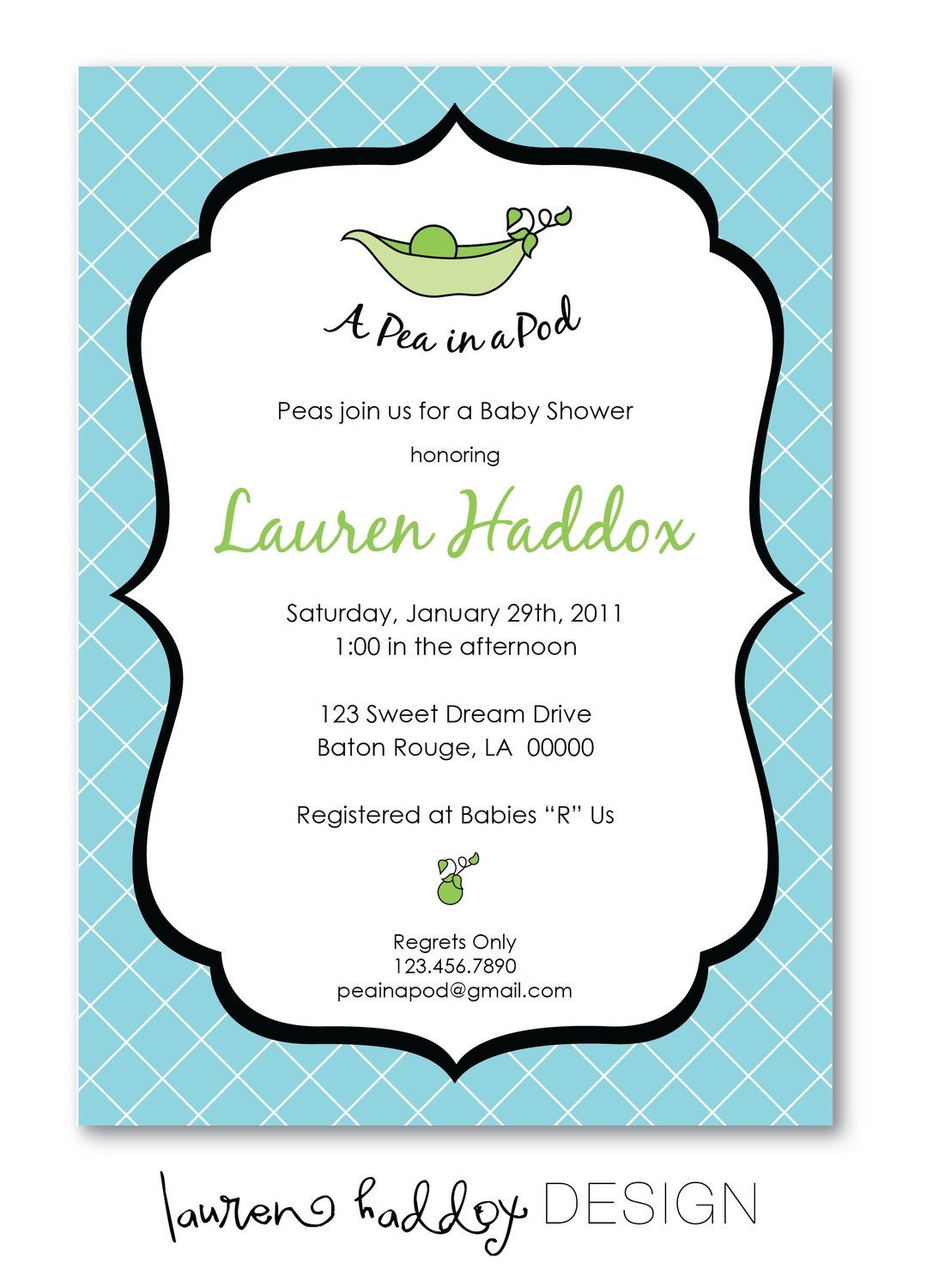 Baby Shower Invitation, A Pea in a Pod