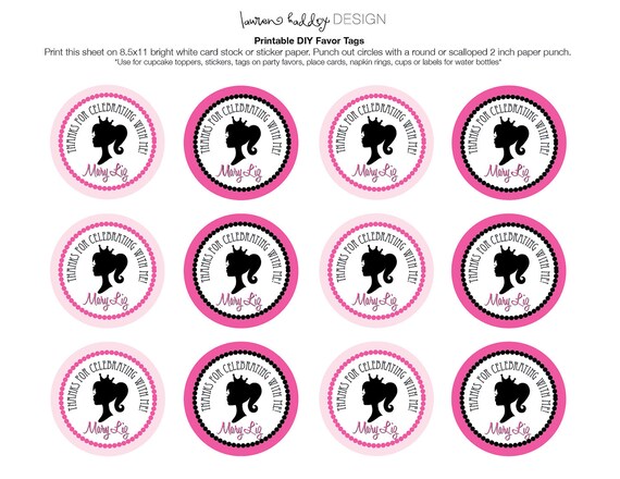 DIY, Barbie Birthday Favor Tags Il_570xn