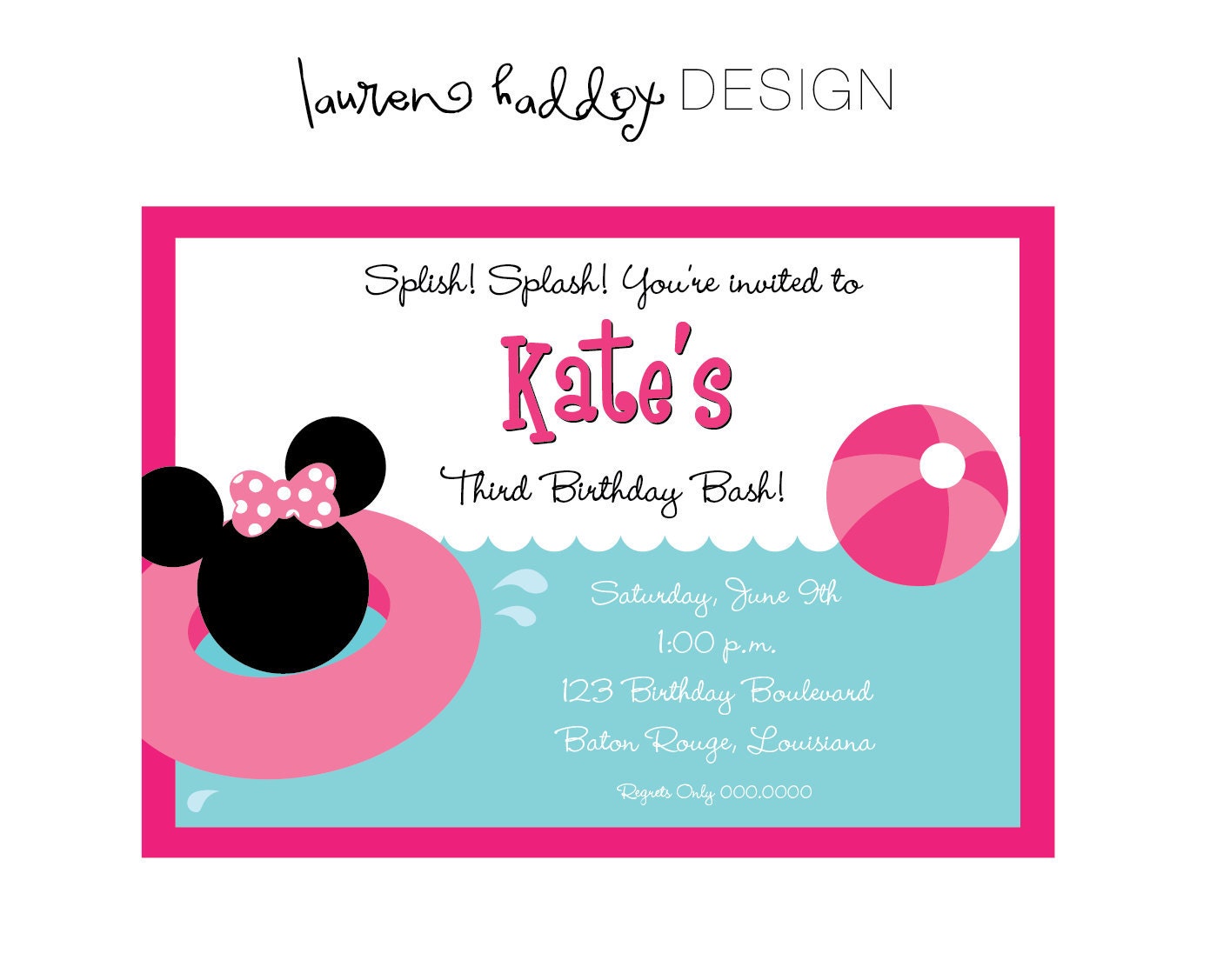 DIY, Minnie Mouse POOL PARTY Birthday Invitation Il_570xn