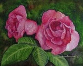 Two Red Roses, Barbara Rosenzweig, Art Print, Etsy, Flower Floral Reproduction of Original Watercolor Painting