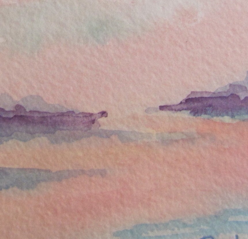 Sale Original Pink Sunset, Barbara Rosenzweig, Etsy, Watercolor Landscape Painting Art, Misty Surreal Fantasy