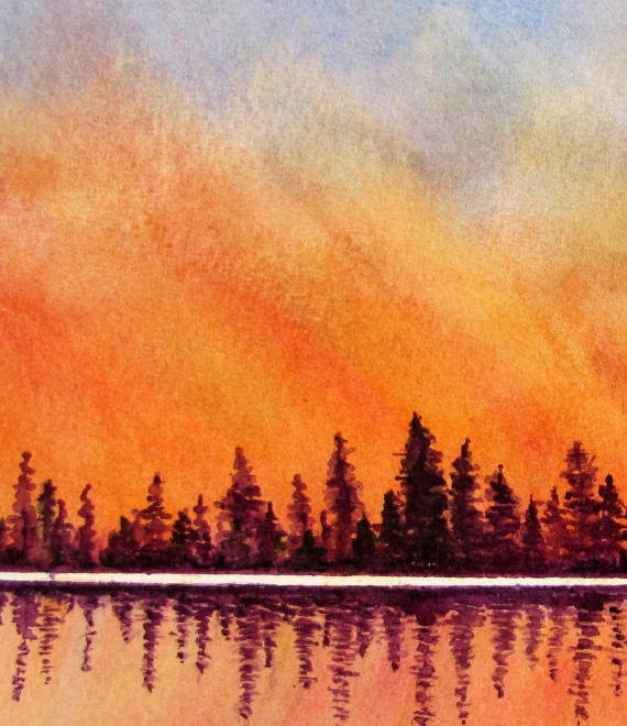 Fire Sky Sunset, Barbara Rosenzweig, Art Print, Etsy, Reproduction of Original Watercolor Painting