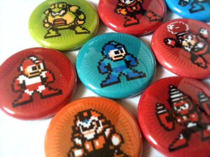 MEGAMAN 4 - a pinback button set (retro 8 bit Nintendo video game characters)