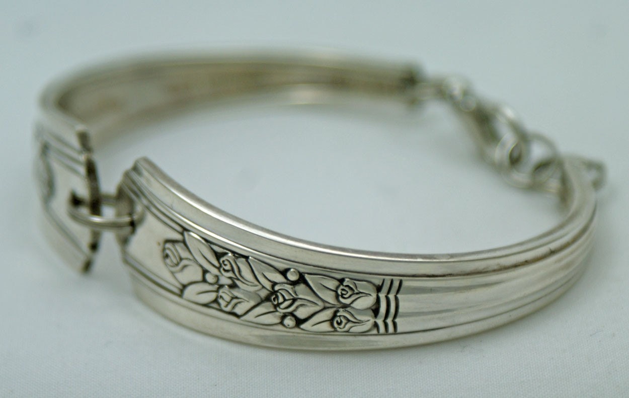 Silver Spoon Bracelet - Vintage Rosalie 1938 Ornate Spoon Bracelet..Silverware Jewelry