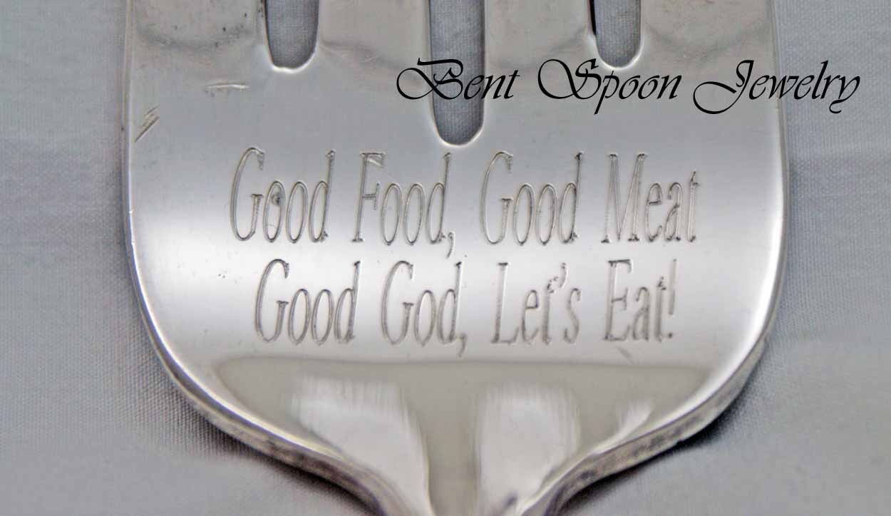 Vintage Engraved Meat Serving Fork, Good Food, Good Meat, Good God, Lets Eat
