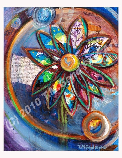 8x10in Pinwheel orig. art print : Pinwheels and Bubbles