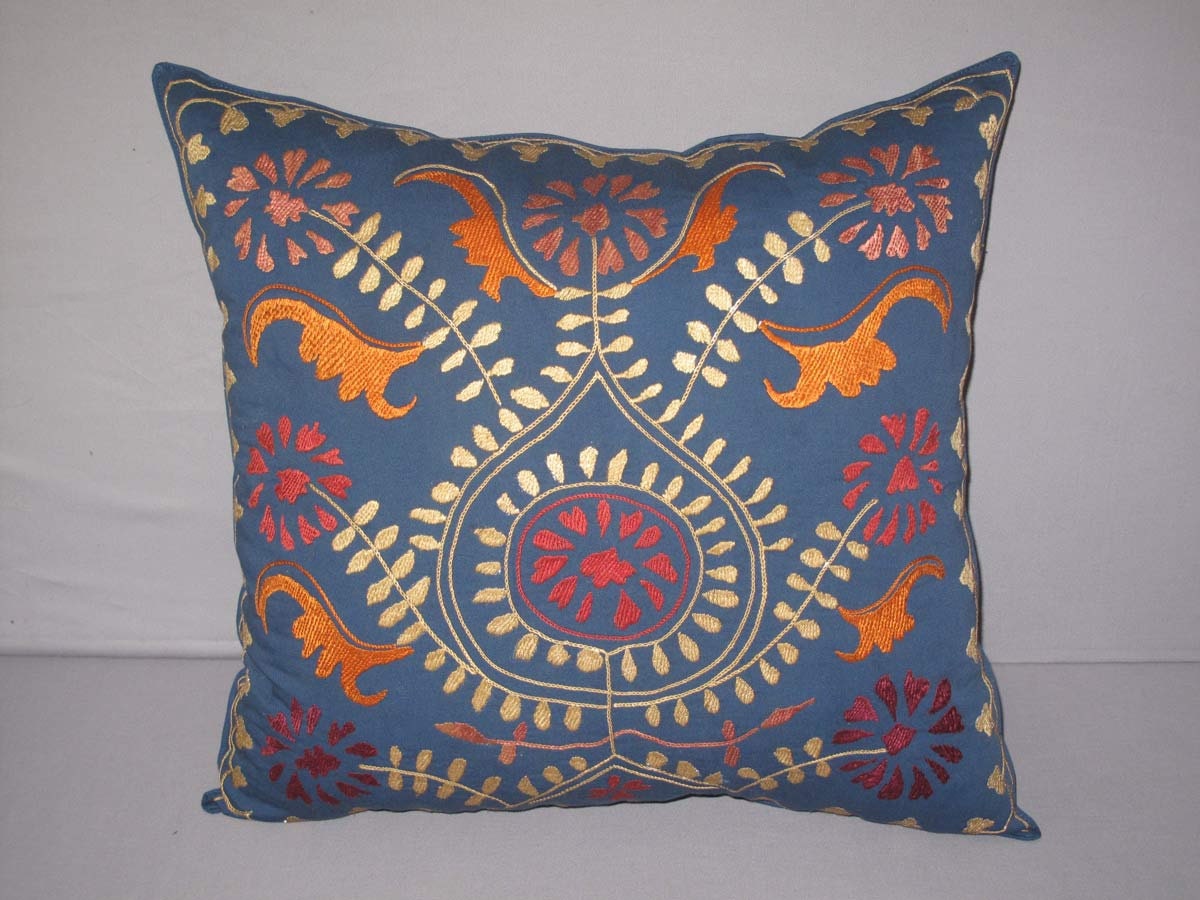 Beautiful handmade Fergana-flowers pattern Suzani Pillow Cover cushion original silk embroidery 19.5 x 19.5 inch
