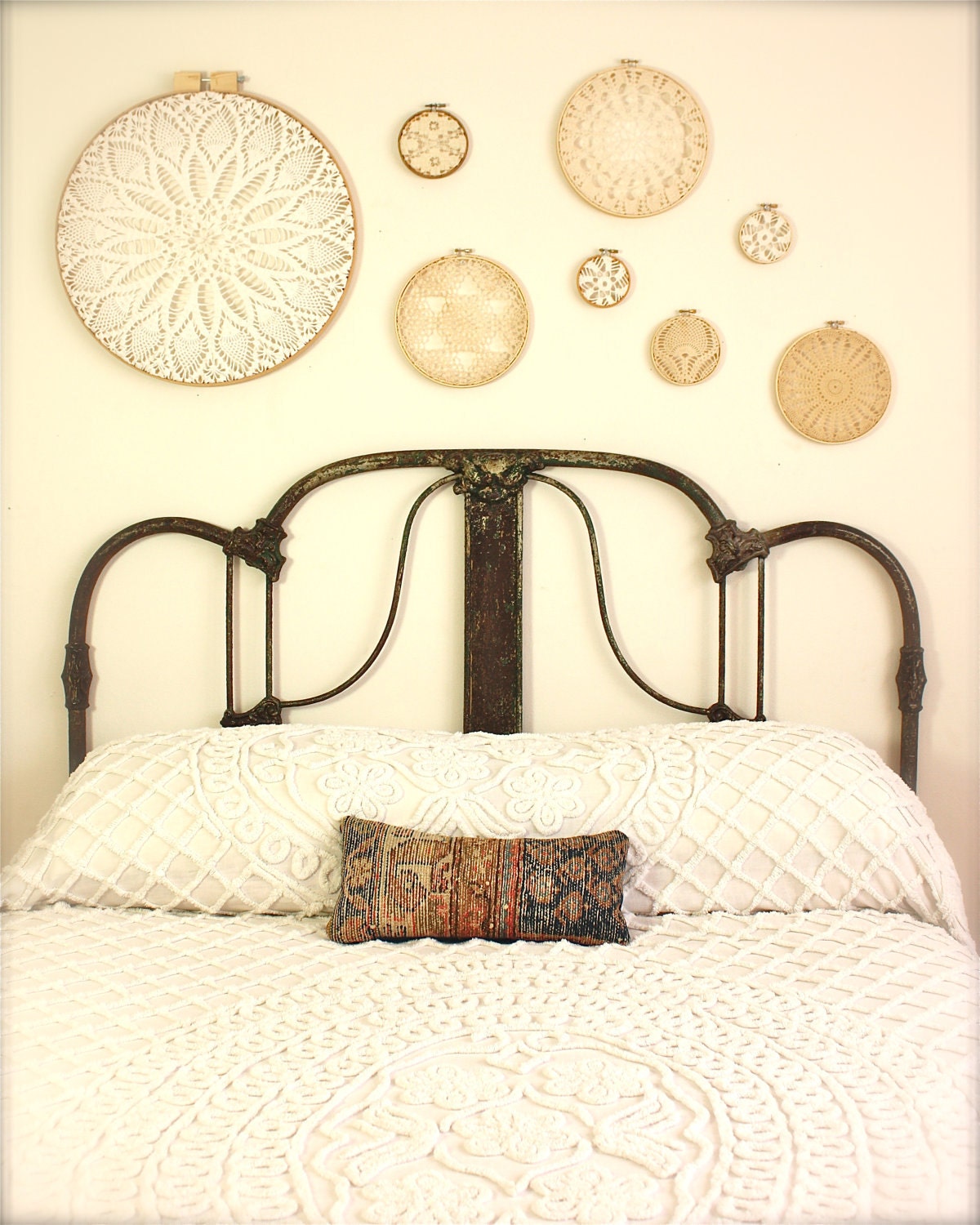 instant collection of vintage crochet doilies in embroidery hoops