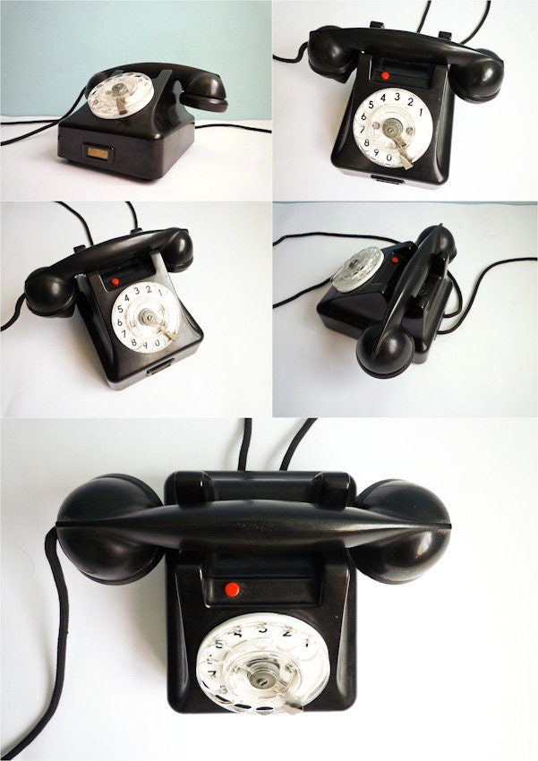 Vintage Antique 50s Rotary Phone Dial Bakelite Black 1954