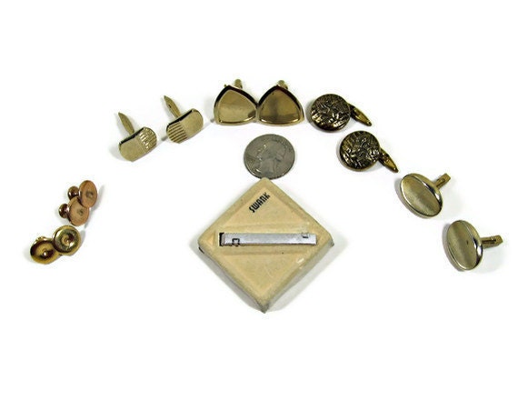 Vintage cuff links, tie clip