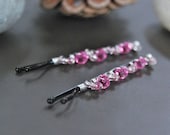 Bobby Pins  Pretty in Pink  Swarovski crystals and seed beads Wire Wrapped Hair Accessory Fashion LoveandCherish