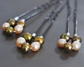 French Hair Pins Iris Bronze and Pink Pearls Womens Hair Accessory Fashion LoveandCherish