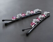 Bobby Pins  Pink and White  Swarovski crystals and seed beads Wire Wrapped Hair Accessory Fashion LoveandCherish