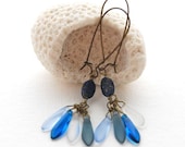 Earrings Tribal Dance  Lapis Lazuli Blue Glass Spears on Brass Dangle LoveandCherish
