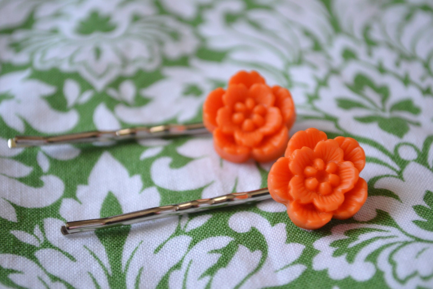 Orange Cherry Blossom Cabochon Bobby Pins