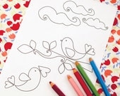 Printable colouring page - lovebirds 3 - downloadable PDF