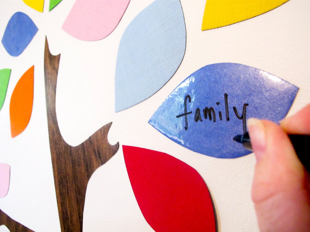 Family tree magnetic wall art (not vinyl) - rainbow leaves, dark woodgrain