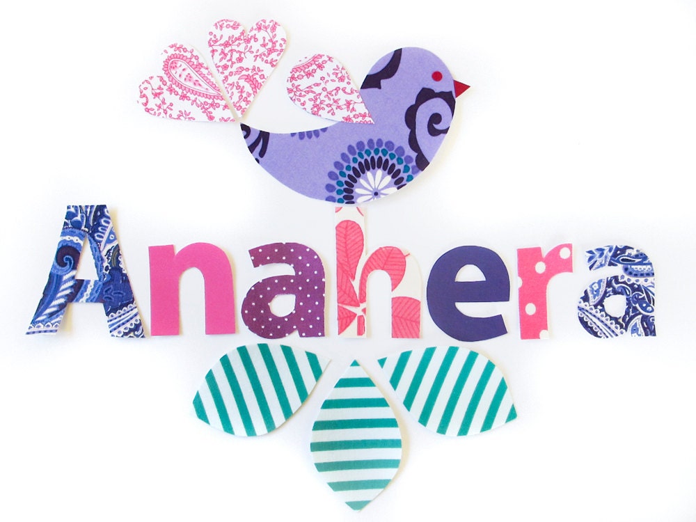 Custom name decals - 7 letters with character - reuseable, removable personalized fabric wall stickers, custom colors