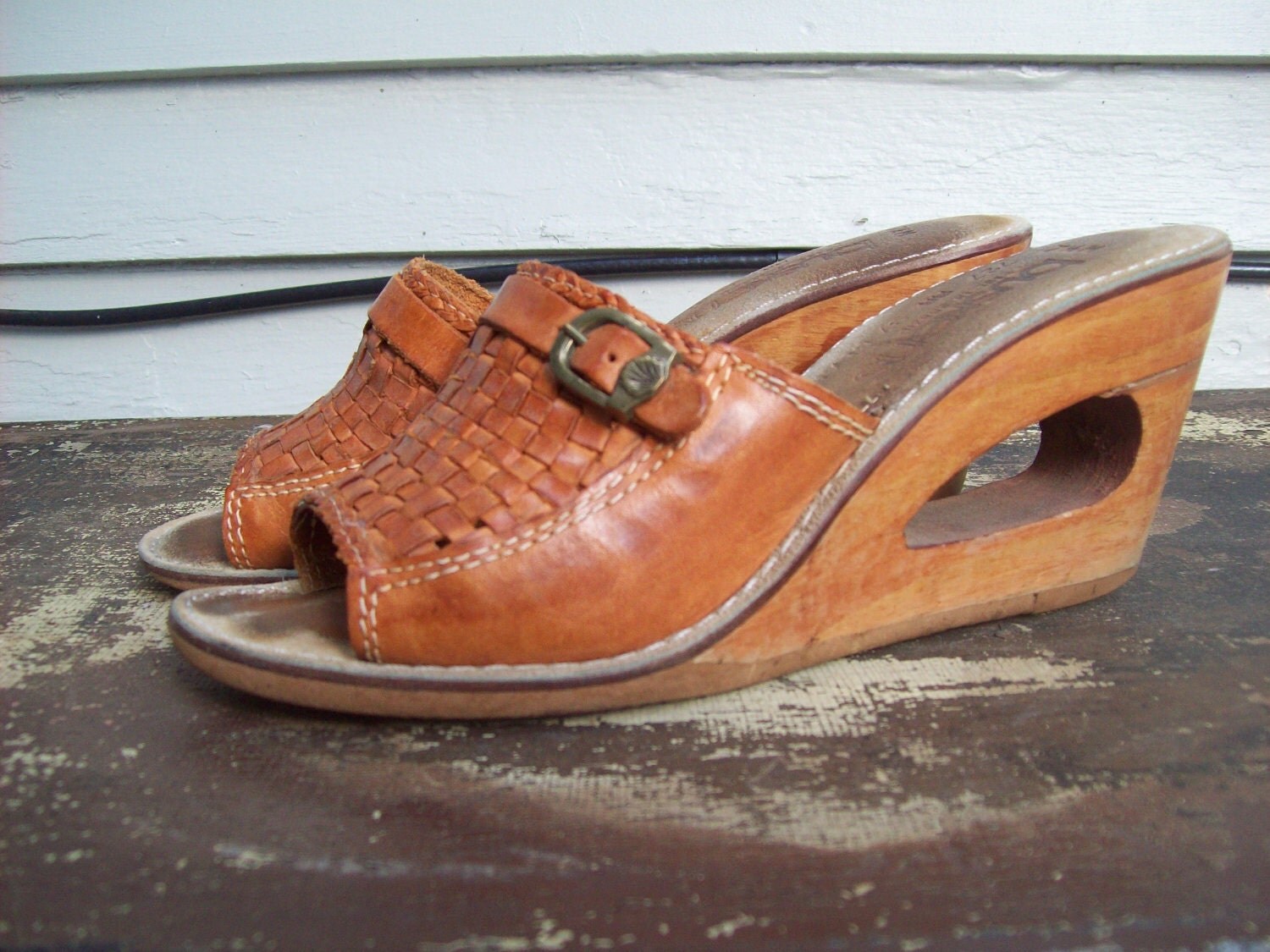 Peek A Boo Woven Leather Platform Shoes