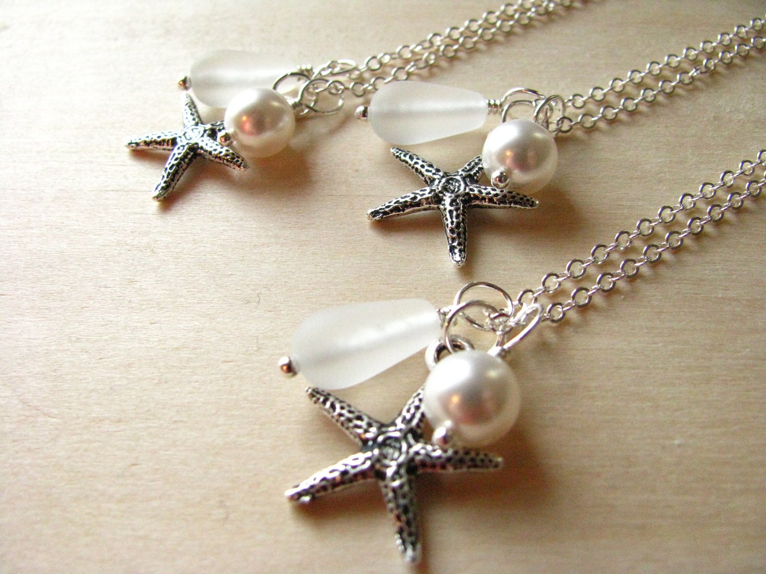 Bridesmaid Jewelry White Wedding Necklaces with Starfish Charm Beach Destination Wedding Jewelry