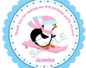 Winter ONEderland Birthday Penguin BOY or GIRL Stickers - Personalized Stickers, Custom, Labels, Gift Tags, Envelope Seals, Party Favor, Goodie Bags, Winter, Birthday, Thank You, Penguin, Baby Shower, Set of 20 (2" Round) or 12 (2.5" Round)
