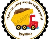 Construction Dump Truck Stickers - Personalized Stickers, Custom, Labels, Gift Tags, Envelope Seals, Party Favor, Baking, Goodie Bags, Treats, Contruction, Truck, Birthday, Thank You, Baby Shower, Set of 20 (2" Round) or 12 (2.5" Round)