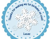 Winter Snowflake - Boy or Girl - Personalized Stickers, Custom, Labels, Gift Tags, Envelope Seals, Party Favor, Treats, Winter, Birthday, Baby Shower, Thank You, Penguin, Set of 20 (2" Round) or 12 (2.5" Round)