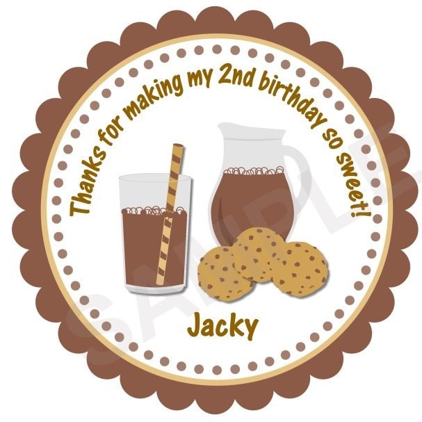 Yummy Milk and Cookies Personalized Stickers, Birthday Stickers, Favor Tags, Envelope Seals, Party Favor, Birthday, Baby Shower, Thank You