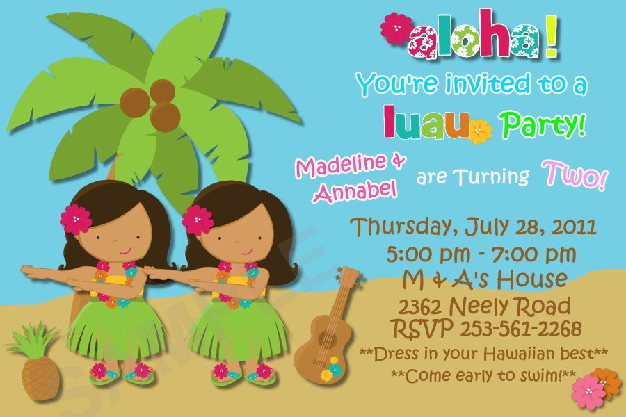 Hawaiian Luau Party Custom Birthday Invitation, Photo Invitation, DIGITAL, Printable, Matching Thank You Card, Party Favors Available