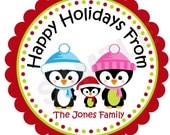 Christmas Stickers - Cute Penguin Family Personalized Stickers - Holiday Stickers, Christmas Stickers, Address Labels, Gift Labels