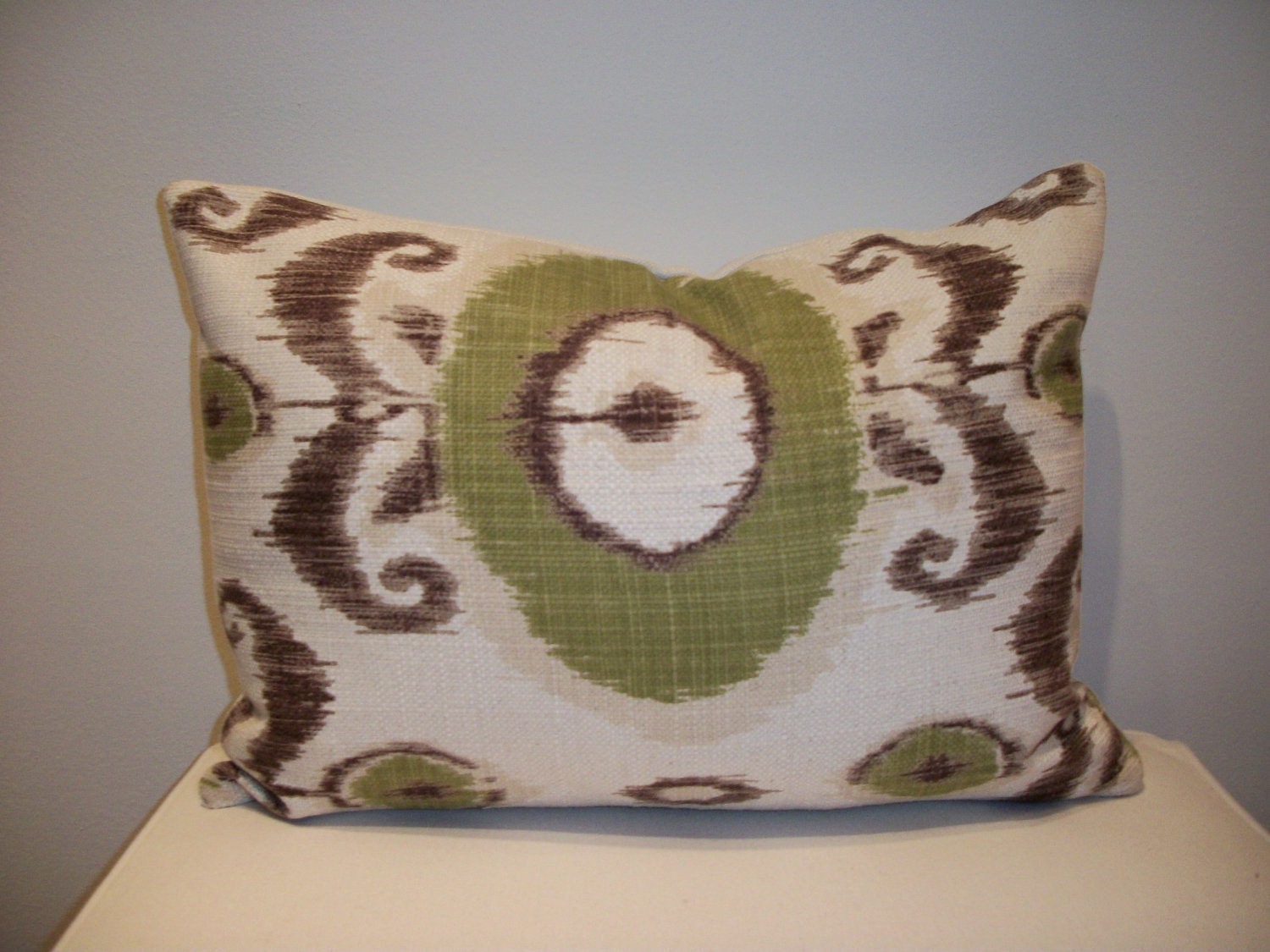 13 x 19 Ikat Green and Brown Designer  Pillow Cover - Decorative Throw Pillow (18x18 and 20x20 also available)