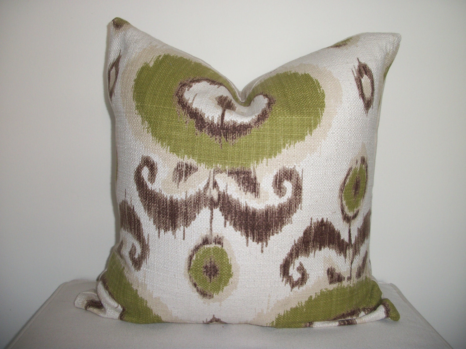 20 x 20 Ikat Green and Brown Designer  Pillow Cover - Decorative Throw Pillow