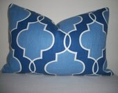 13 x 19 Blue and White Geometric Print Designer Pillow Cover - Decorative Throw Pillow (Custom sizes available)